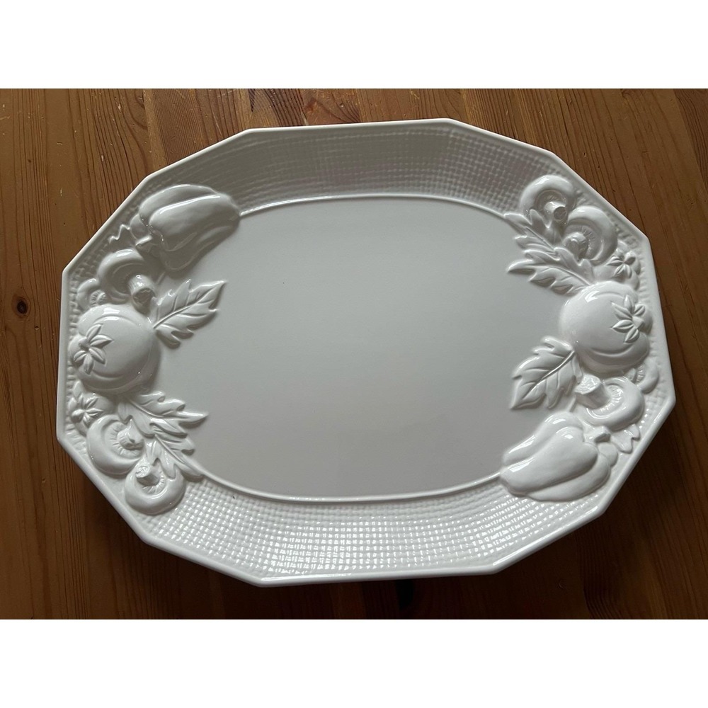 Vintage Himark Harvest Weave Ceramic Platter Embossed Vegetables Farmhouse 18"